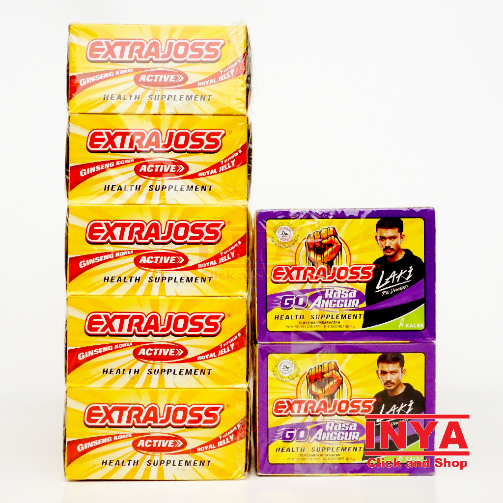 

Extra Joss GO Rasa Anggur & Active 6x4gr Box - Minuman Energi Bubuk - Energy Drink Powder