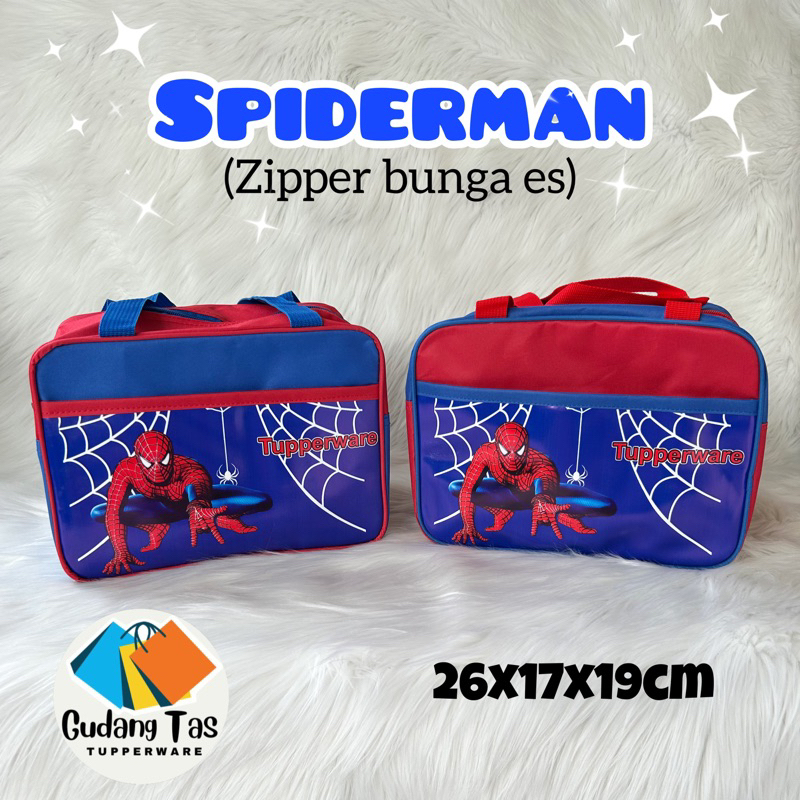 Tas bekal Spiderman Tupperware(zipper bunga es)// tas tenteng karakter