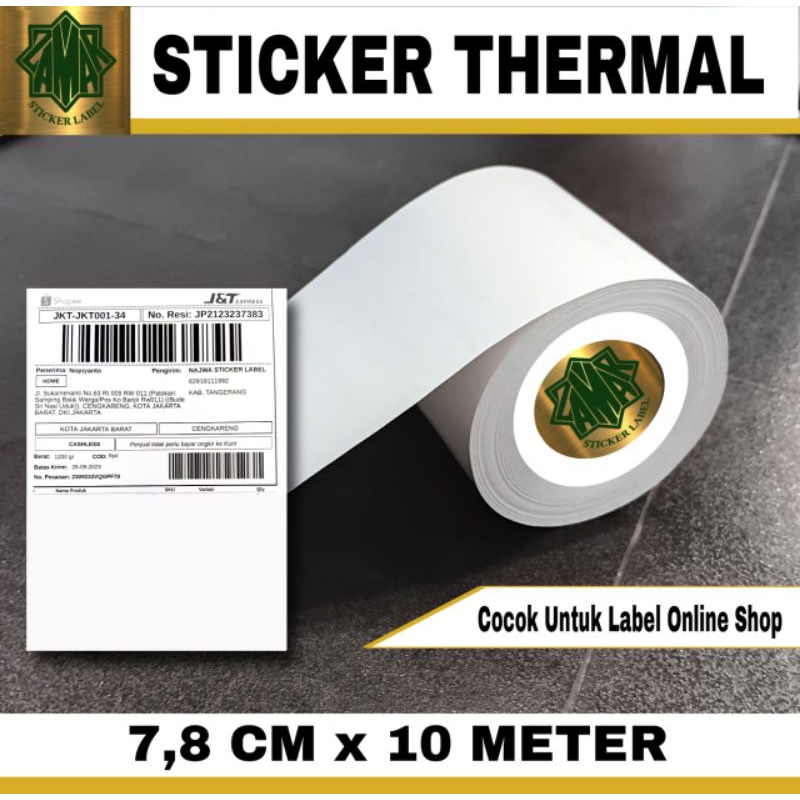 

Sticker Thermal ukuran 7,8 cm X10 M,menyambung,tanpa kones,tanpa gap,full sticker
