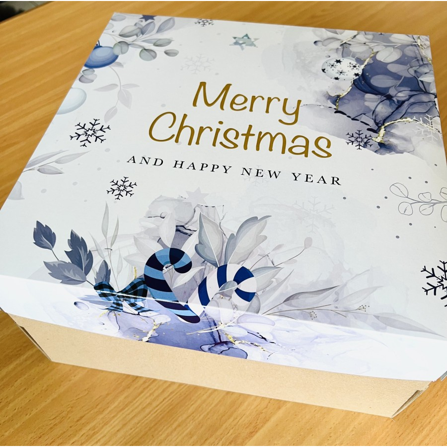 

(5 pcs) kardus cake natal dus kue bolu box pudding tutup motif edisi purple christmas xmas ukuran 25x25