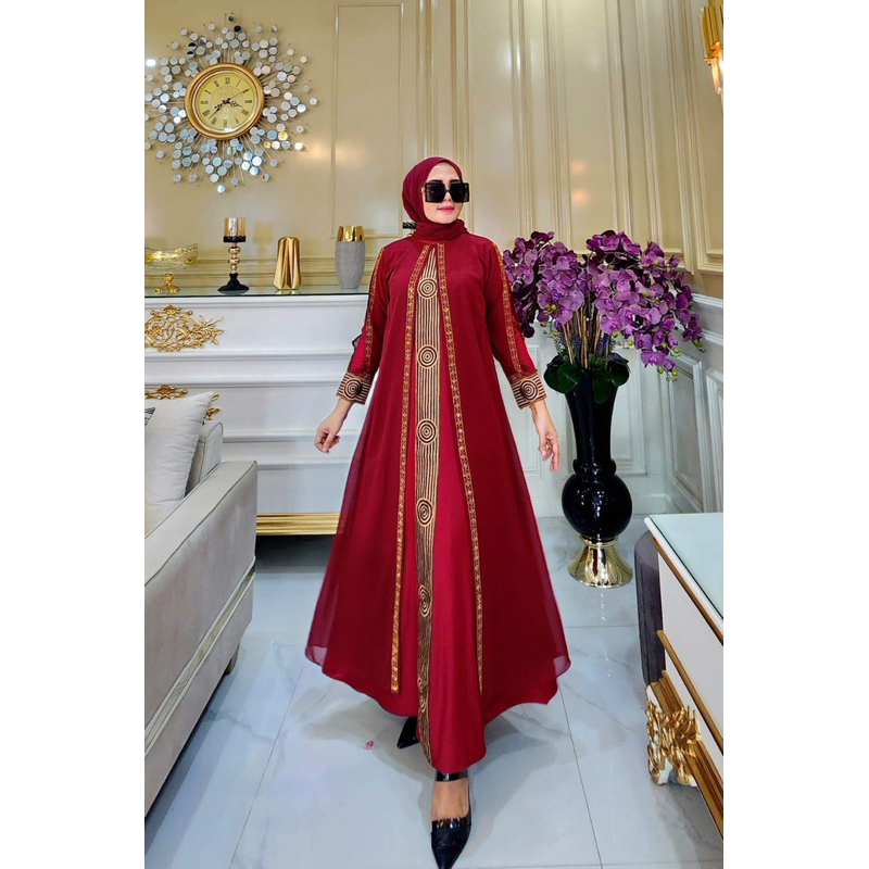 GAMIS ABAYA TURKEY BORDIRAN CIRCLE SIMPEL HITAM WARNA