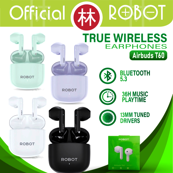 Robot Airbuds T60 TWS Half Ear Wireless Earbuds Earphone 13mm BT 5.3