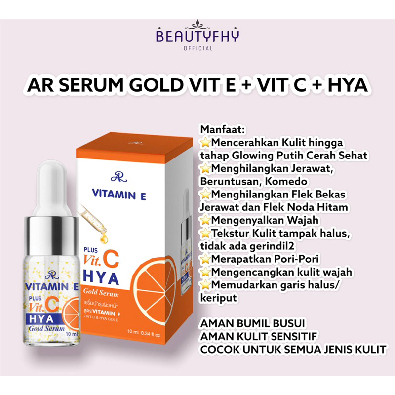 AR Serum Gold Vitamin E, C, HYA serum ampuh atasi jerawat , bruntusan dan anti flek anti penuaan glo