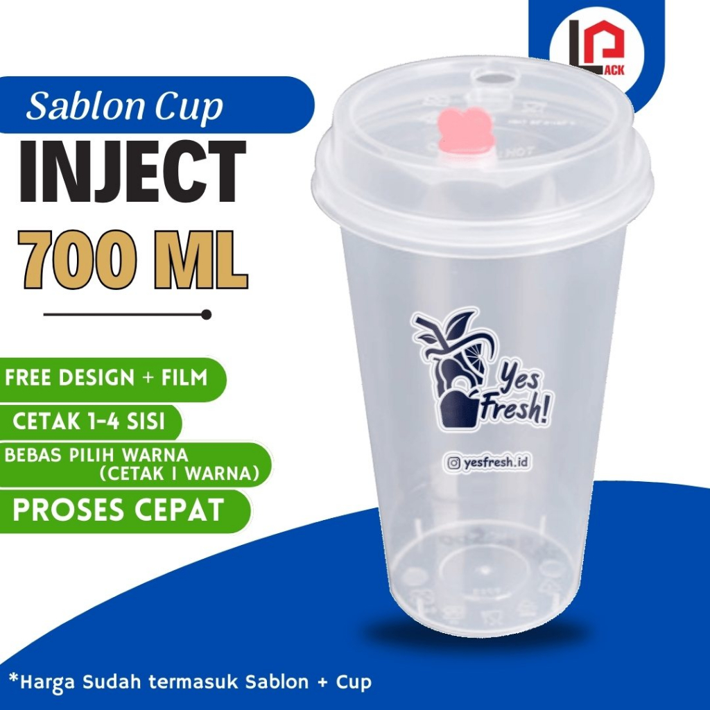 Sablon Cup PP Injection Datar 700 ml 21gram Custom Logo