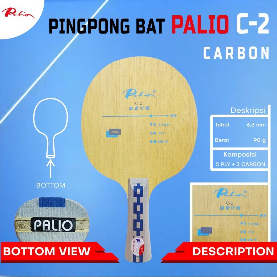 Bet Tenis Meja Kayu Bet Pingpong Palio C2 Carbon FL & Penholder Original