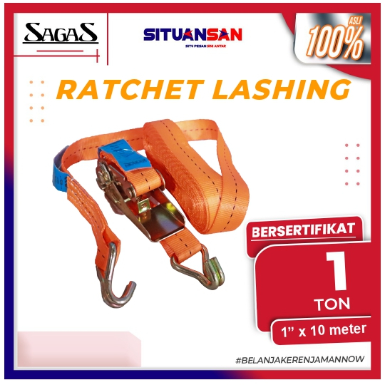 Ratchet Tie Down 1 Ton x 10 Meter Cargo Lashing Belt Tali Pengikat Barang SAGAS