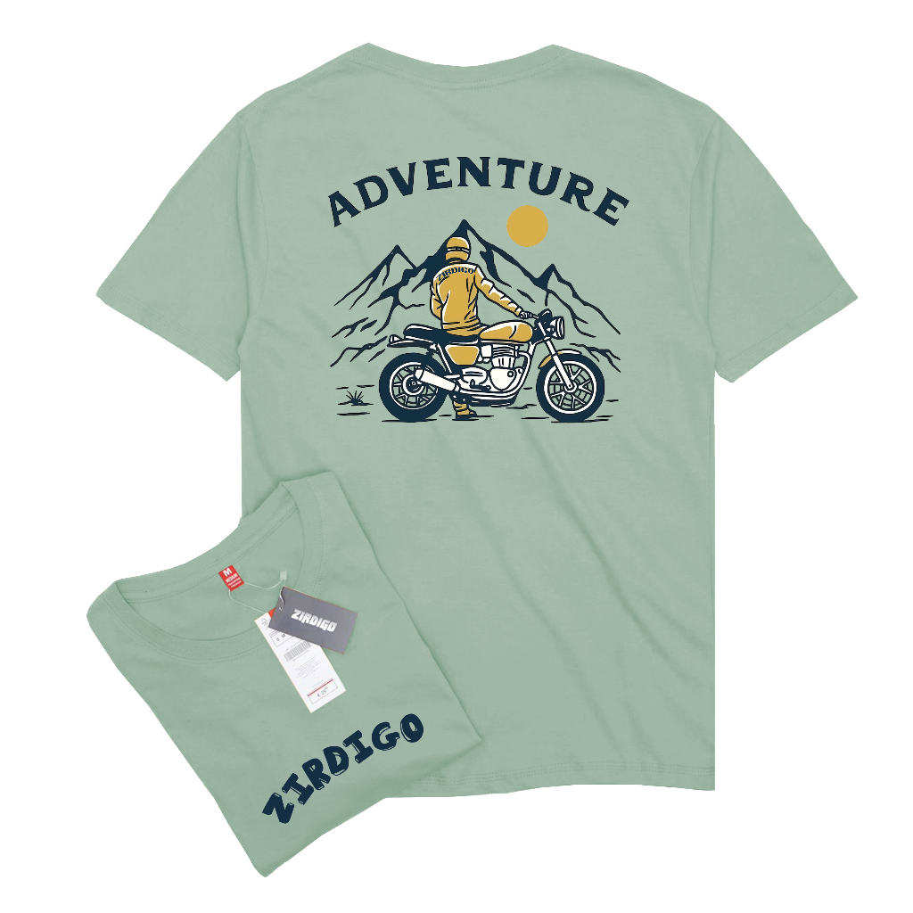 Zirdigo Kaos Distro Adventure 022 debe Lengan Pendek Print Quality Baju Pria-Sage