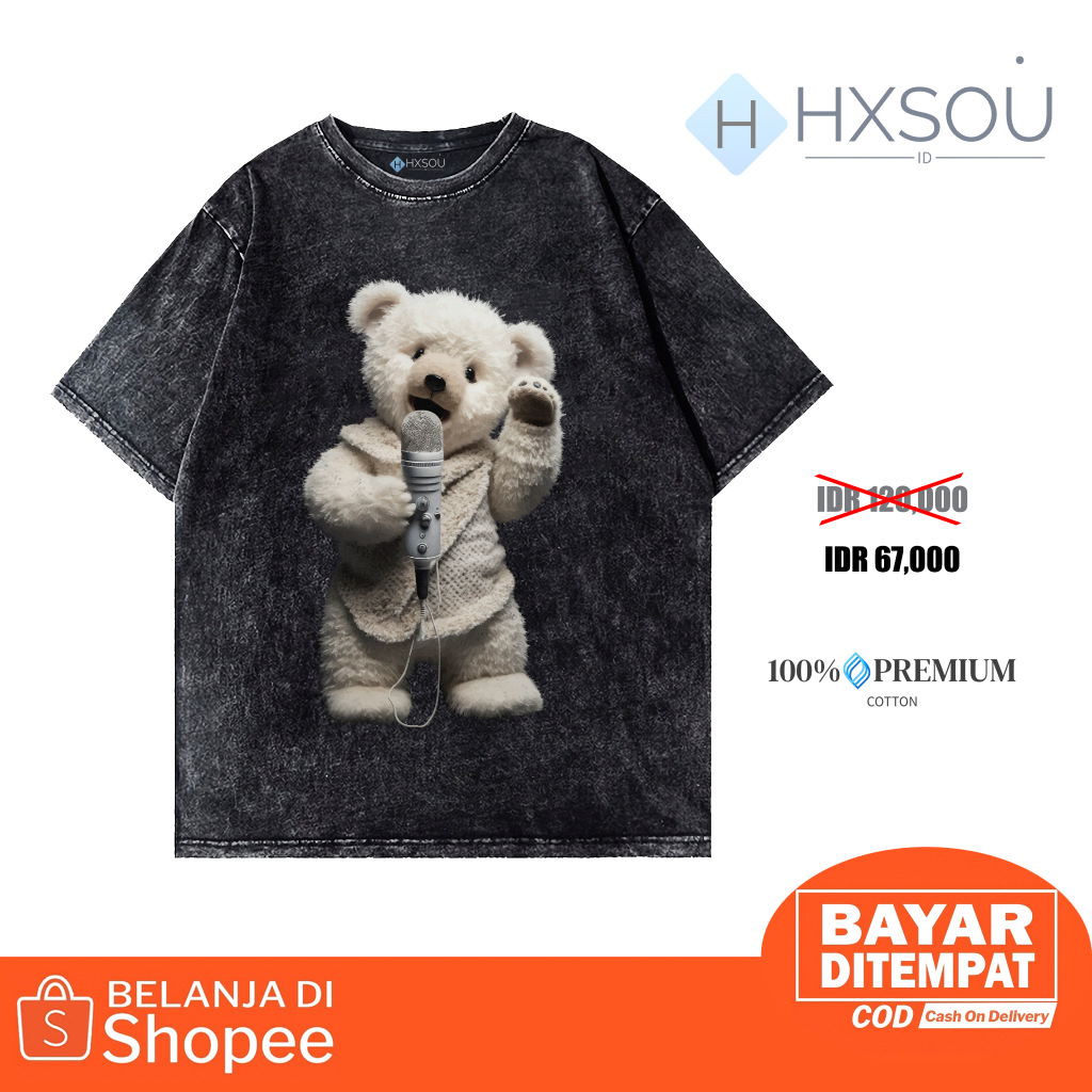 Hxsou Oversize Unisex T-shirt Wash / Baju Kaos Oversize Wash Bear C07