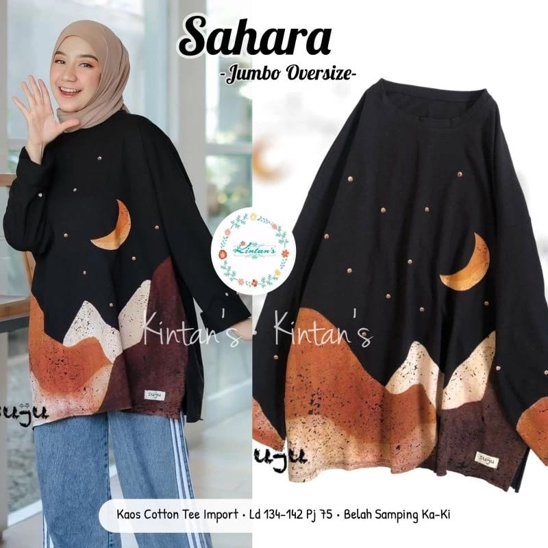 Sahara Jumbo Oversize Kaos Wanita Tee Import Super Jumbo Ld 140 Pj 75 Motif Desert Gunung Bulan