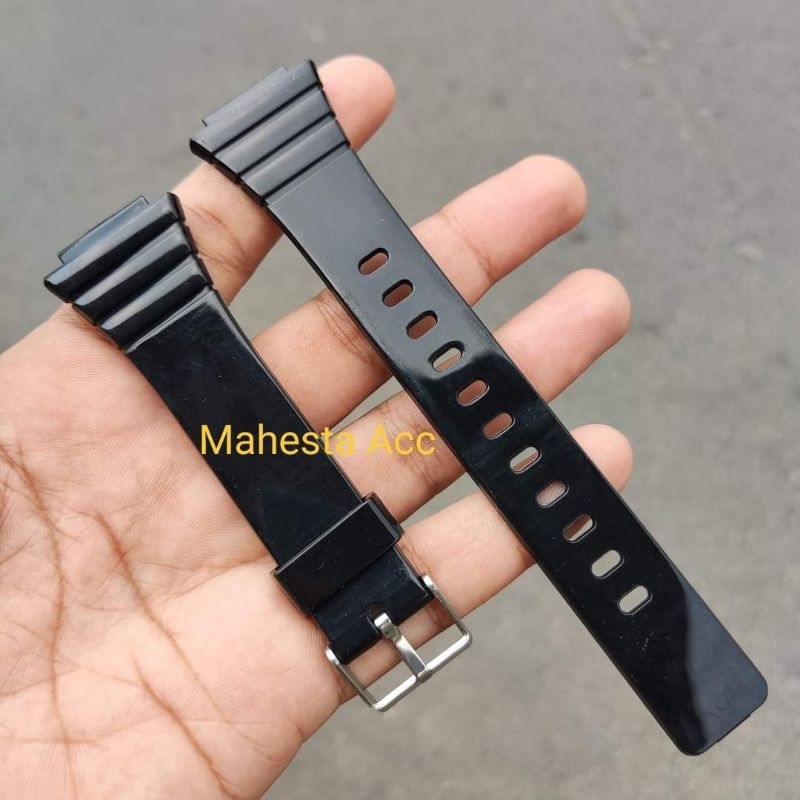 TALI JAM TANGAN CASIO W215H RUBBER STRAP TALIJAM W 215 H HITAM GLOSSY PREMIUM