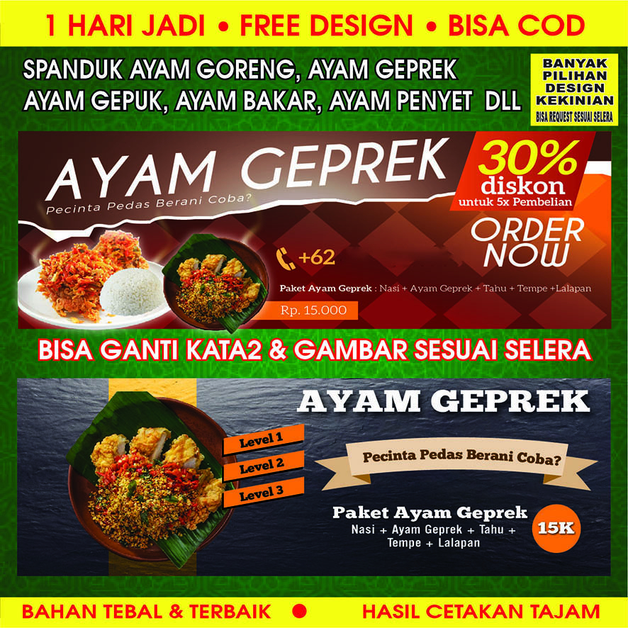 SPANDUK AYAM GEPREK, AYAM GEPUK, AYAM BAKAR, AYAM GORENG AYAM PENYET DLL