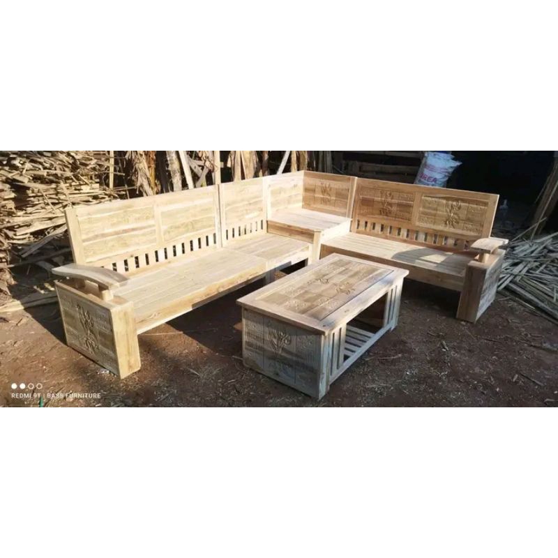 kursi tamu sudut minimalis full Kayu Jati mentah kursi pojok Jati meja tamu kursi tamu minimalis kur