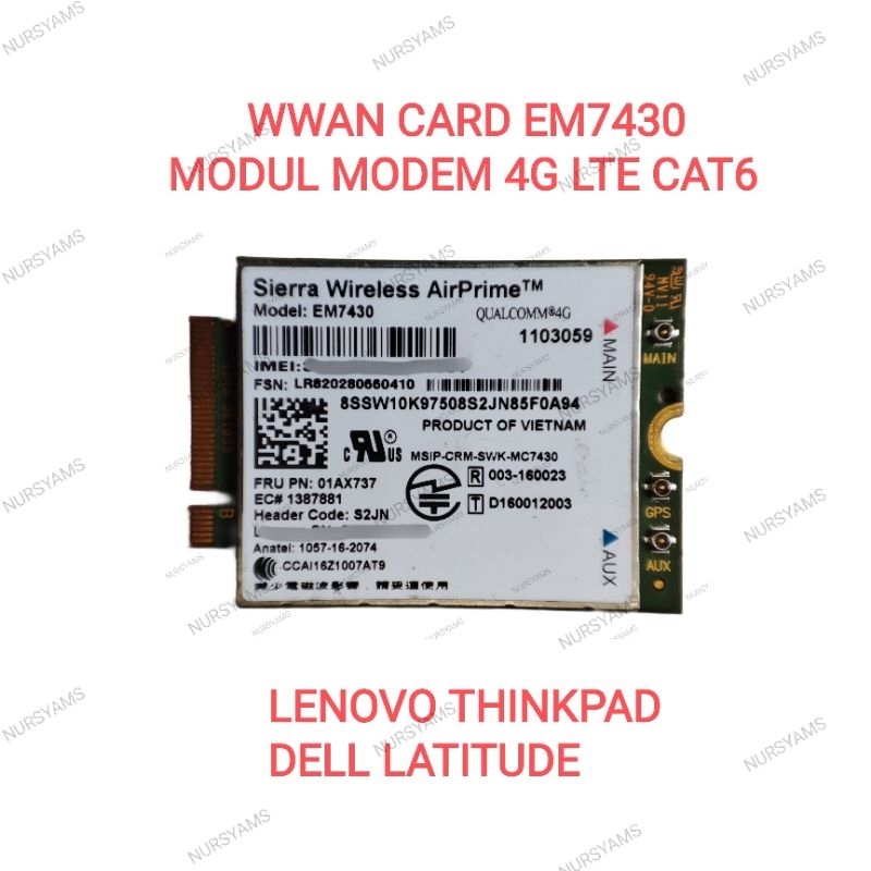 Modul Modem EM7430 DW5816e Wwan Card Lenovo Thinkpad Dell