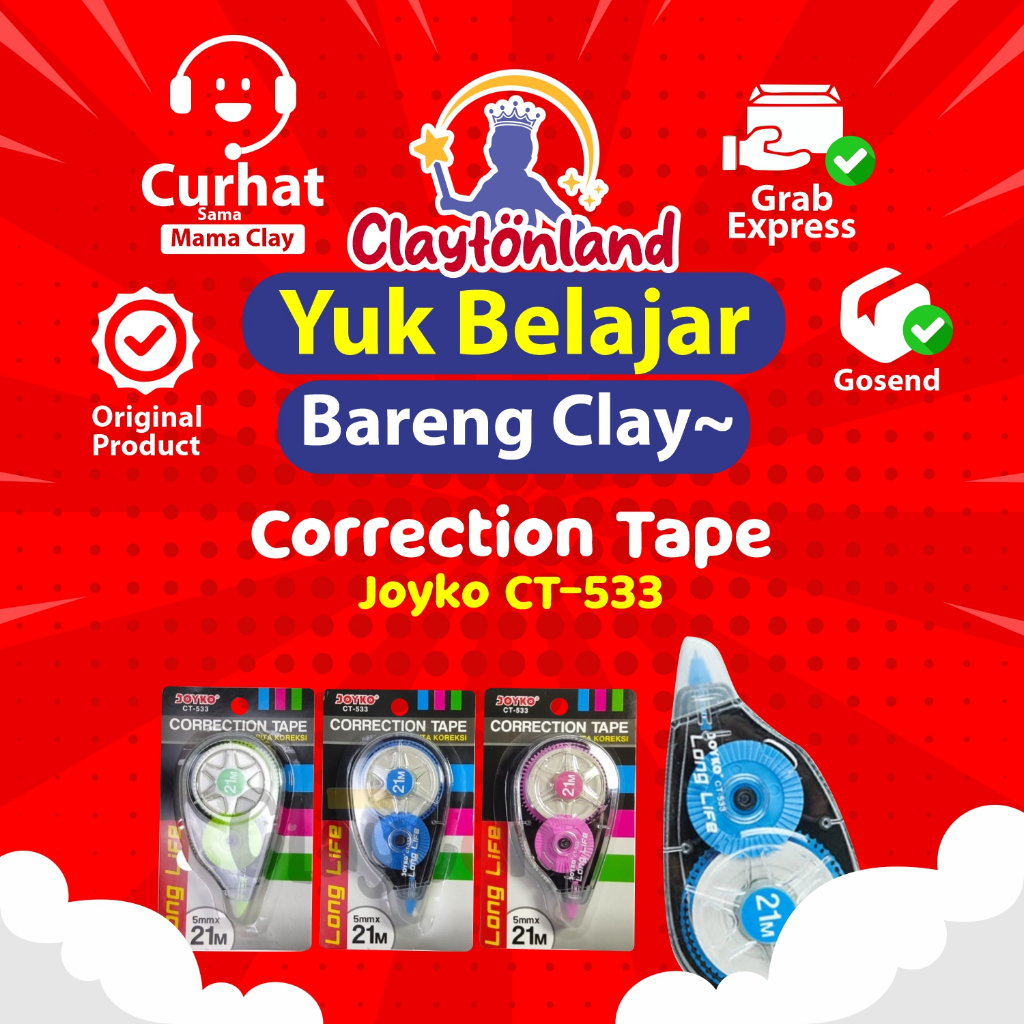 

Correction Tape Joyko CT-533 / Pita Koreksi / Tip Ex Roll Long Life 21M CT-533 (1Pcs)