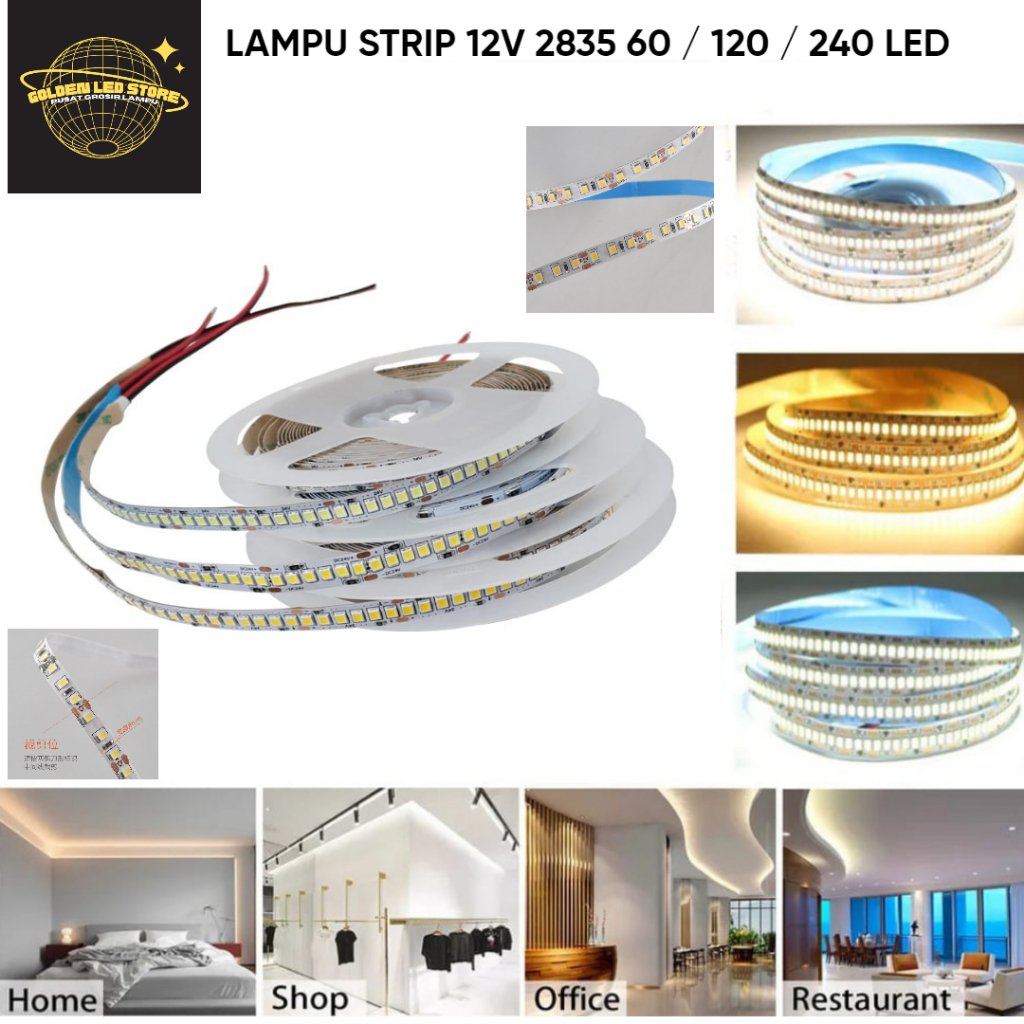 Sh3- Lampu Strip 12V 2835 Led Smd 60 Led 120 Led 240 Led Dc 12 Volt 5 Meter