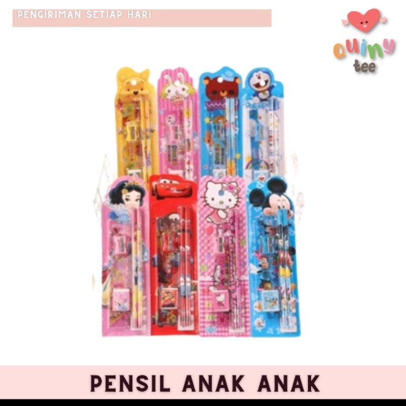 

Quinytee - set alat tulis anak anak pensil penggaris penghapus kartun