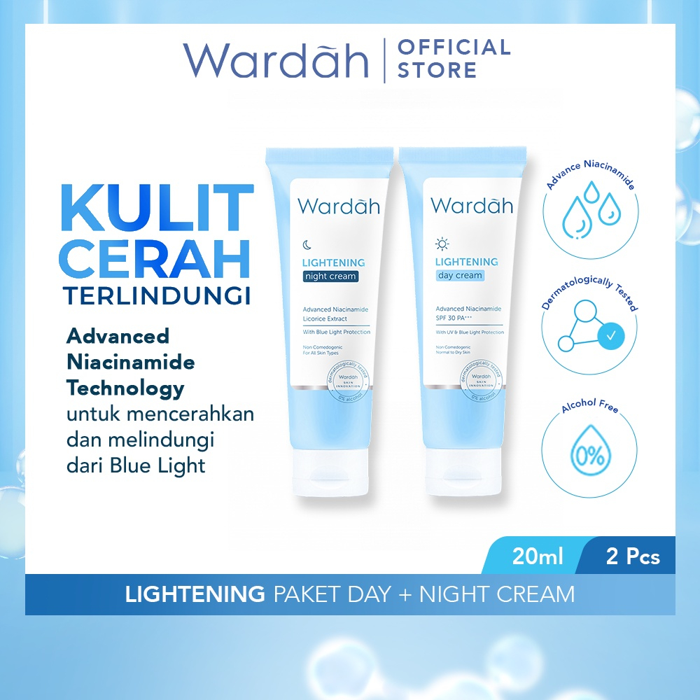 Wardah Lightening Paket Day + Night Cream 20 ml - Skincare dengan Advanced Niacinamine - Glowing Men