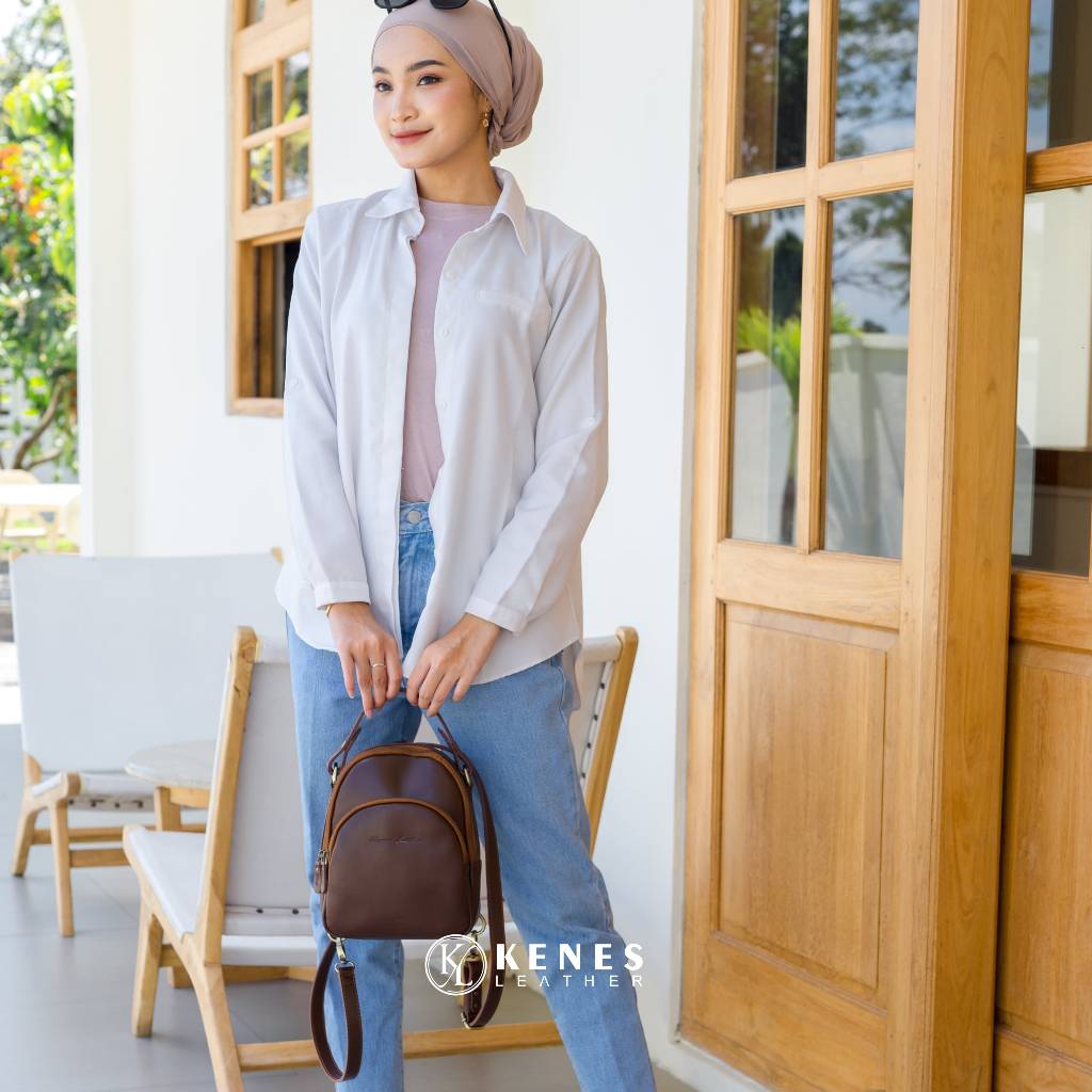 Kenes Leather Tas Ransel Backpack Multifungsi Kulit Asli Kimmy Pullup - Free Grafir Nama