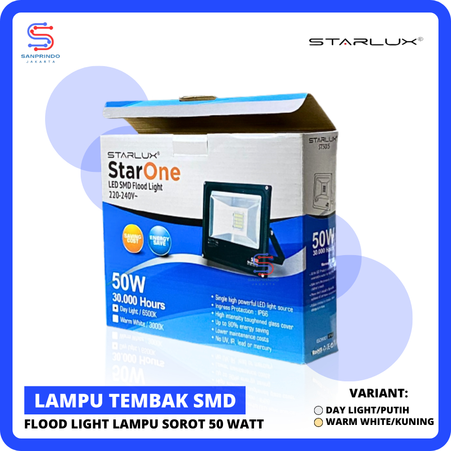 Starlux Lampu tembak 50 watt type S (sinar kuning/warm white)/ Flood Light 50W