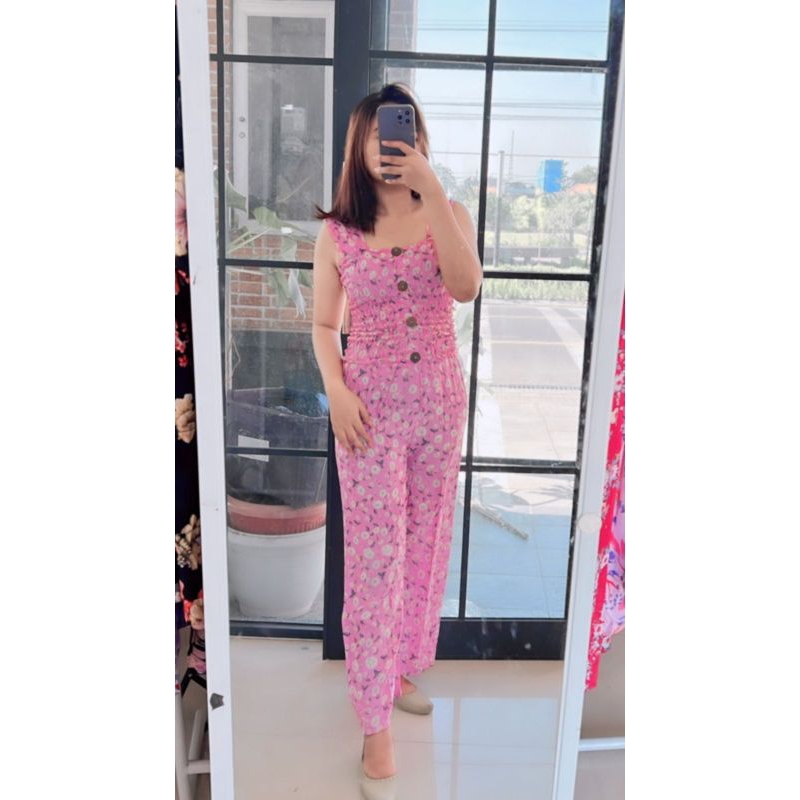 jumpsuit kerut panjang bali motif bunga