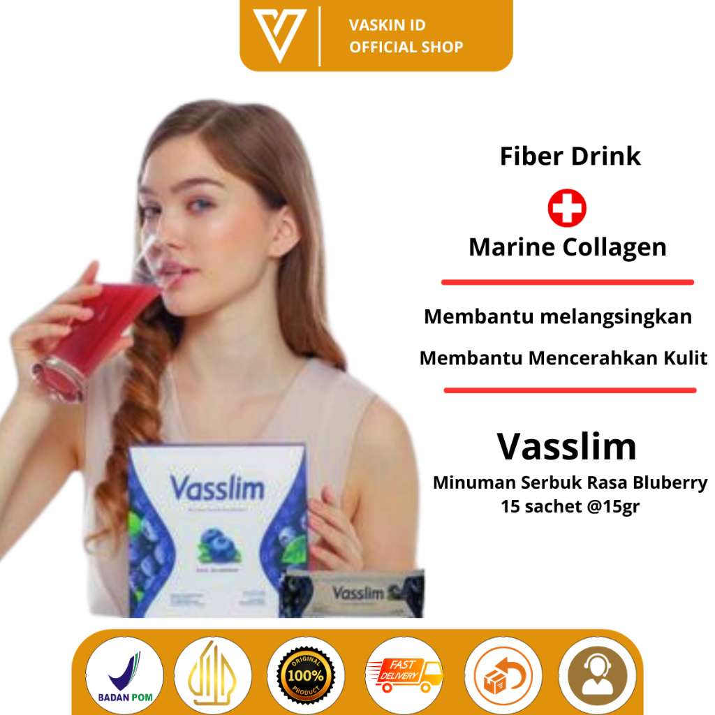 Vasslim Pelangsing Pencerah Badan Fiber Drink Ori Bpom