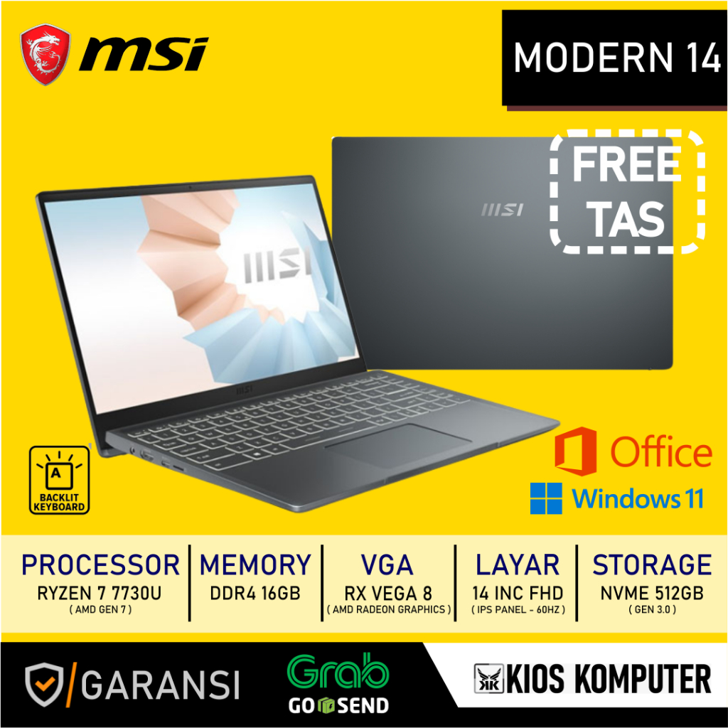 MSI MODERN 14 RYZEN 7 7730U 16GB/512GB RX VEGA 8 14INC FHD IPS W11 OHS