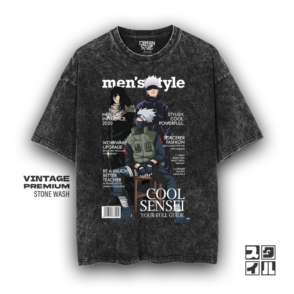 Caption'Style Baju Anime Naruto COOL SENSEI Kaos Stonewash | Kaos Oversize Wanita | Kaos Pria | Kaos