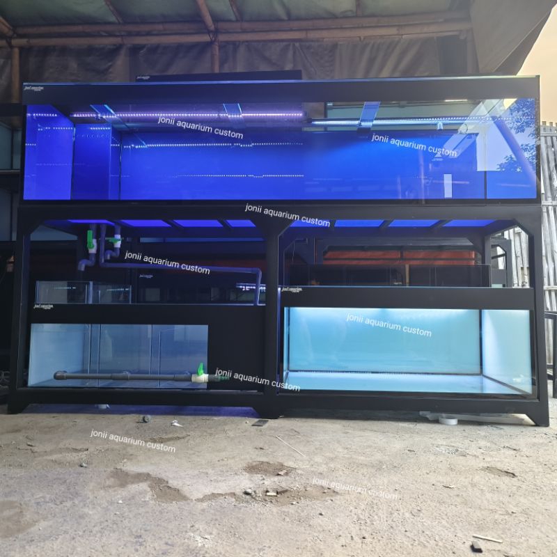 aquarium 250x60x70 15/12mm set sump filter dan aquarium karantina