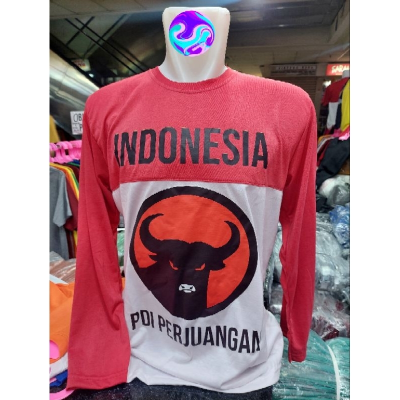 kaos partai merah putih PDI PERJUANGAN lengan panjang