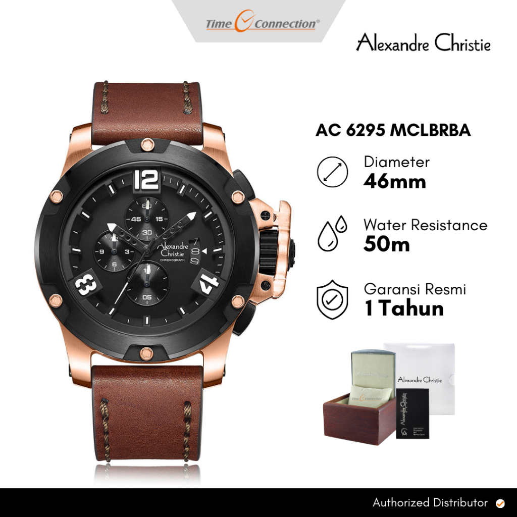 Alexandre Christie AC 6295 MCLBRBA Hitam Rosegold Original / Jam Tangan Pria Analog Kulit