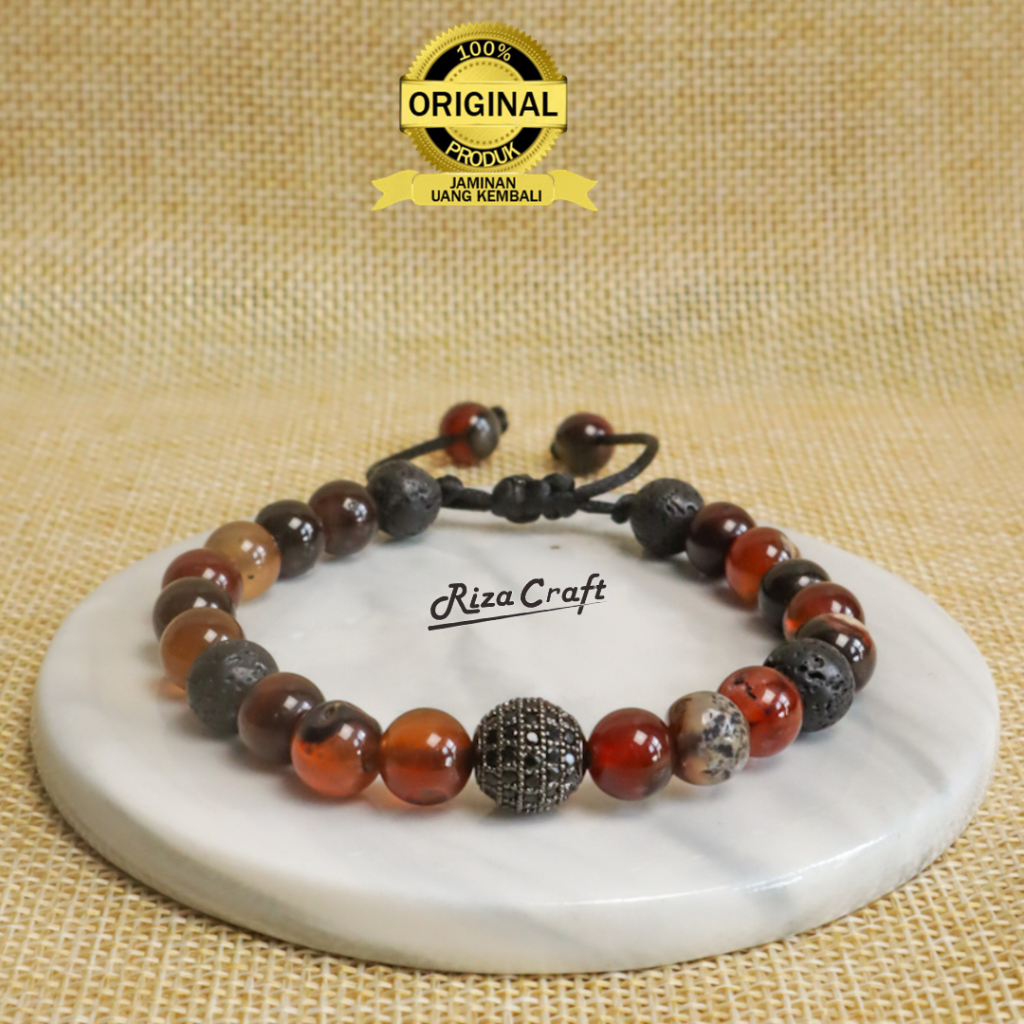 SOLOMON BRACELET Gelang Batu Sulaiman Yaman Habasyi Merah Madu ASLI Akik Kristal Alam untuk Pria Wan