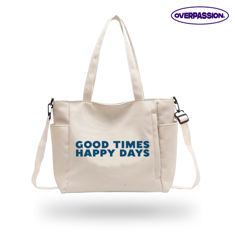 Tote Bag Kanvas Resleting ,Tote Bag Sekaligus Tas Selempang 2 in 1 Tas lucu pria dan wanita motif go