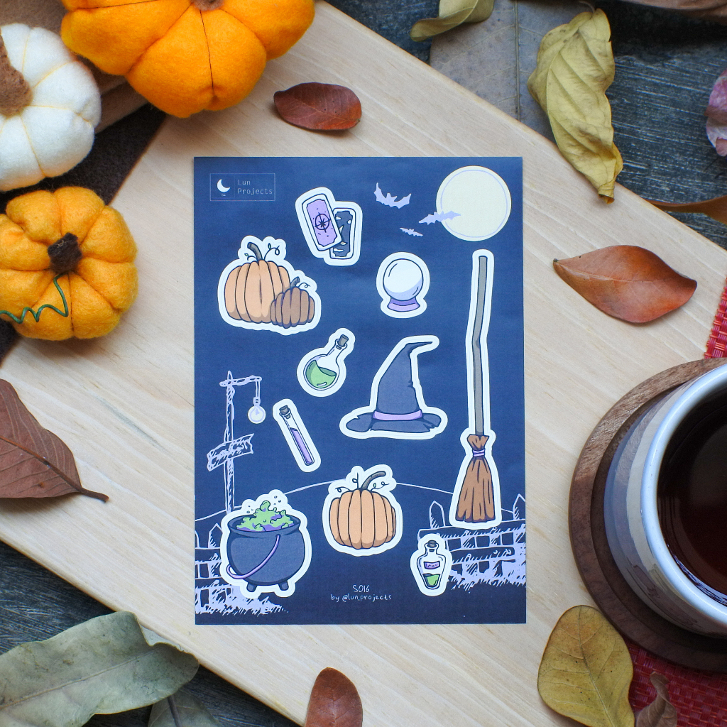 

Witchy Halloween Sticker Sheet - Stiker Penyihir Halloween Pumpkins Dekorasi Planner Bujo Agenda Autumn/Musim Gugur by Lun Projects