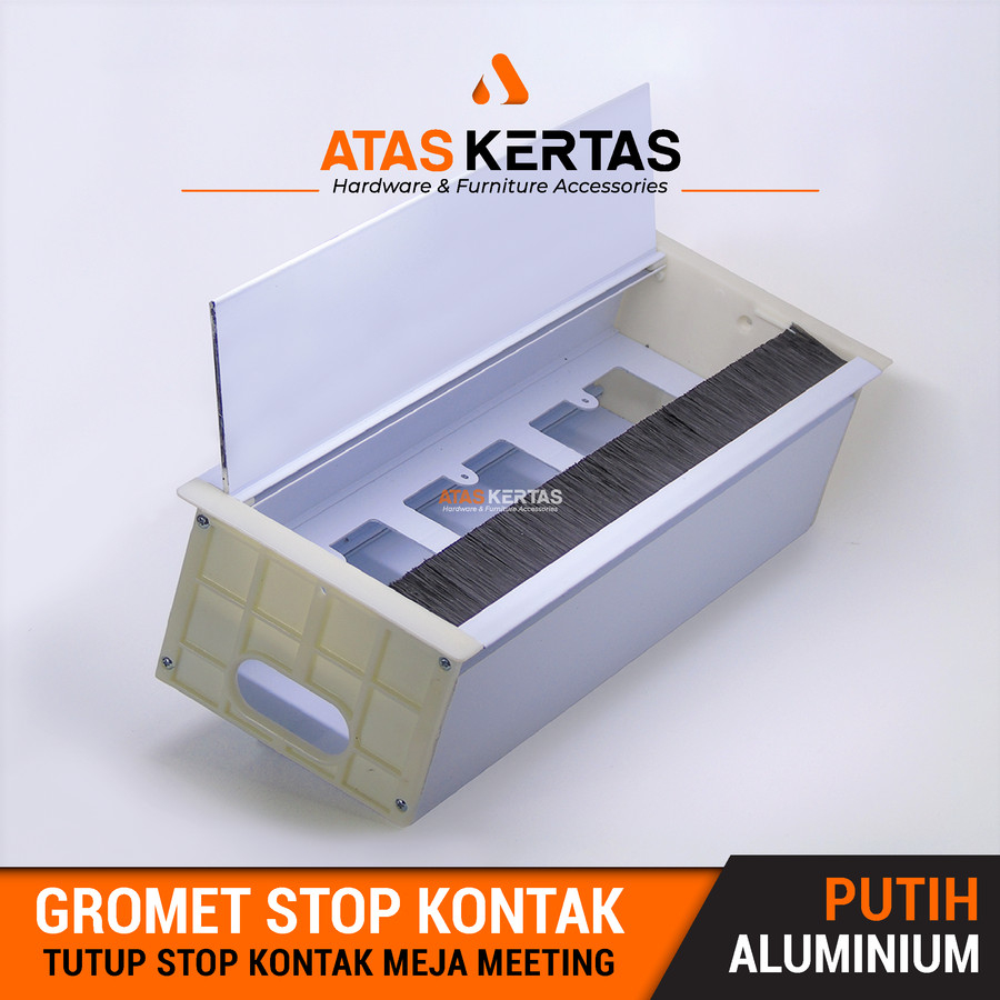 NEW - gromet meja - box grommet stop kontak meja - tutup lubang kabel colokan meja aluminium putih