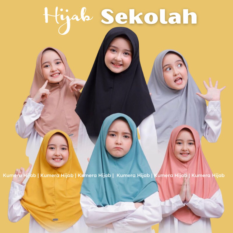 Hamida Hijab Basic Kerudung Jilbab Anak Sekolah Instan  TK SD SMP Warna Putih Merah Hitam Bahan Jers