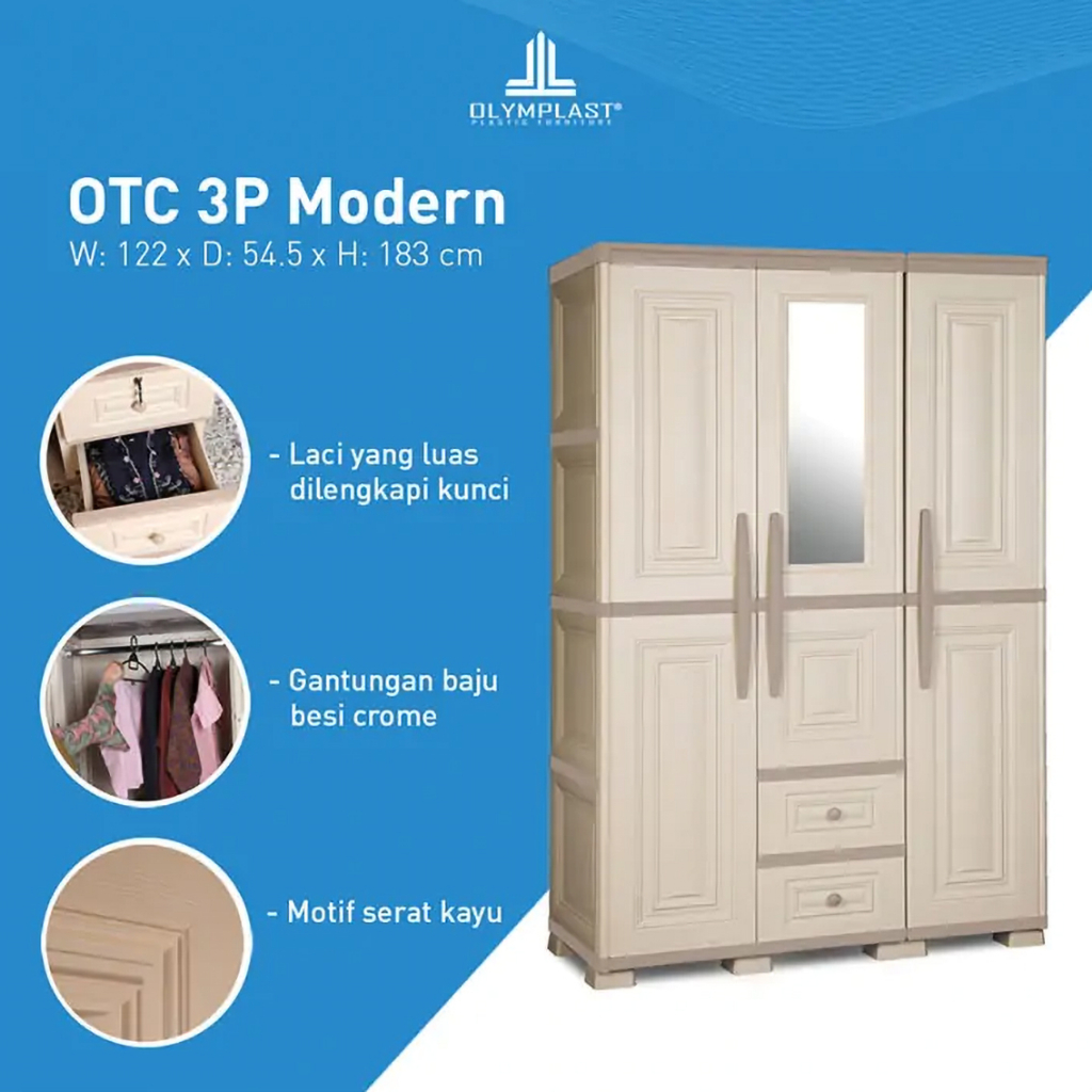 lemari plastik olymplast OTC 3P lemari pakaian 3 pintu OTC Modern