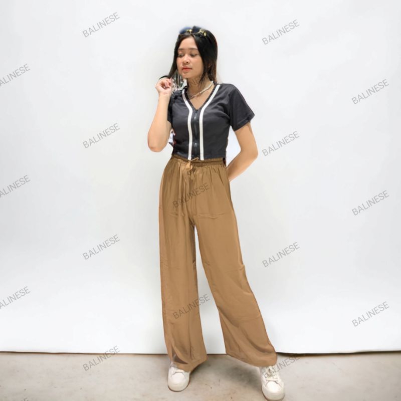 Celana Panjang Kulot Kolor Wanita Rayon Polos Bali Nyaman Di Pakai - Kulot Kolor Lose Pants XL