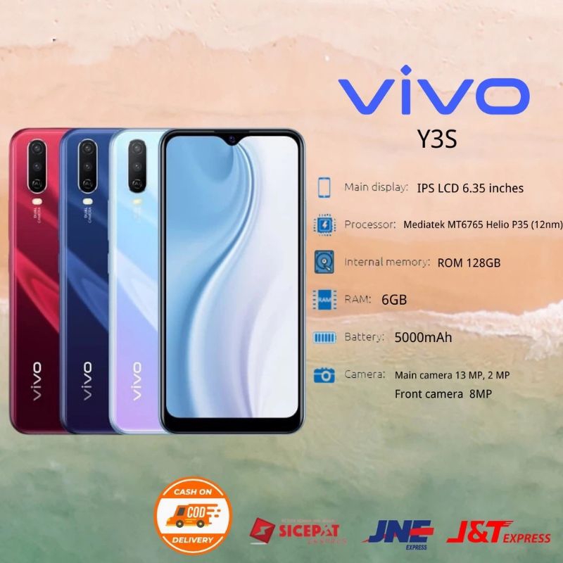 Hp VIVO Y3s RAM 6/128 GB SMARTPHONE BARU DAN ORI 100%BERGARANSI 1 TAHUN