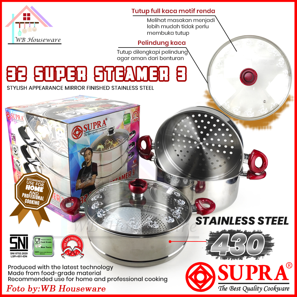 Panci susun 3 / panci susun 32cm / SUPER STEAMER 32CM SUPRA / STEAMER SUSUN  STAINLESS