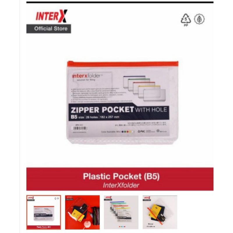 

Zipper pocket binder divider B5 Inter X White hole - pembatas loose leaf