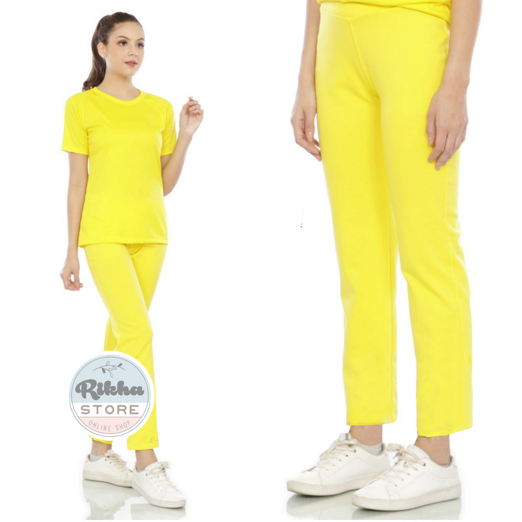 CELANA SENAM LEGGING PANJANG WANITA OLAHRAGA ZUMBA KUNING