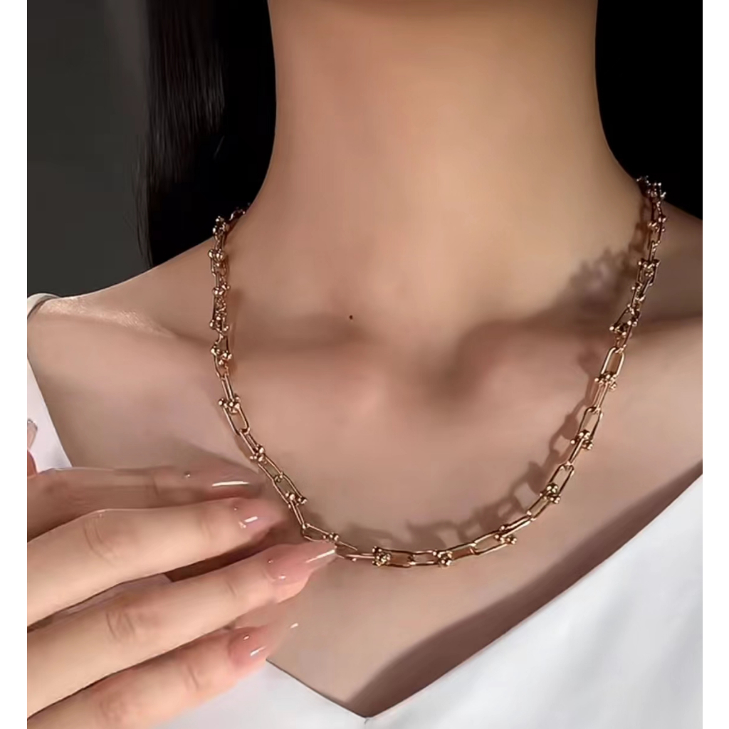 100% 17K gold pawnable Ti * f&fa * ny horseshoe buckle necklace