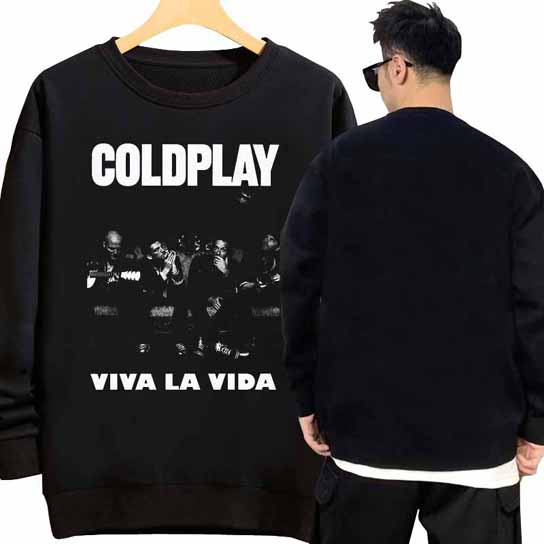 Sweater Coldplay Viva La Vida Crewneck Sweeatshirt Black Cotton Fleece