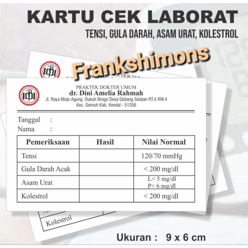 

Kartu Cek Laborat, Kartu Cek Gula, Kartu cek Kolestrol
