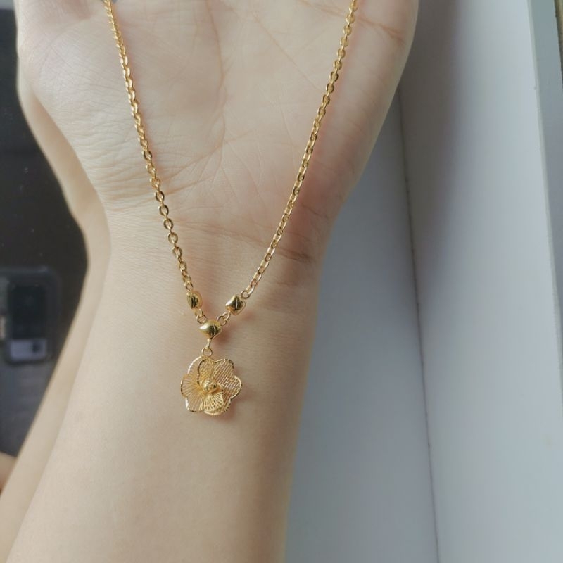 bunga Kendari kalung giwang warna kuning mas asli 8k