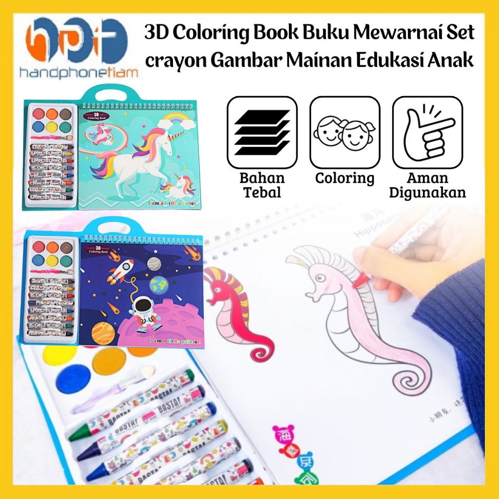 

3D COLORING BOOK PERLENGKAPAN BUKU MEWARNAI SET CRAYON GAMBAR MAINAN EDUKASI MELATIH KEMAMPUAN