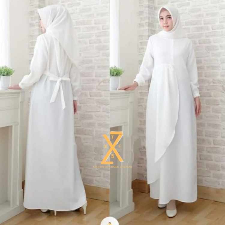 Gamis Kajian / Pengajian Harian Simpel Warna Putih Polos Jumbo Kekinian Premium Adem LD 120 130 140 