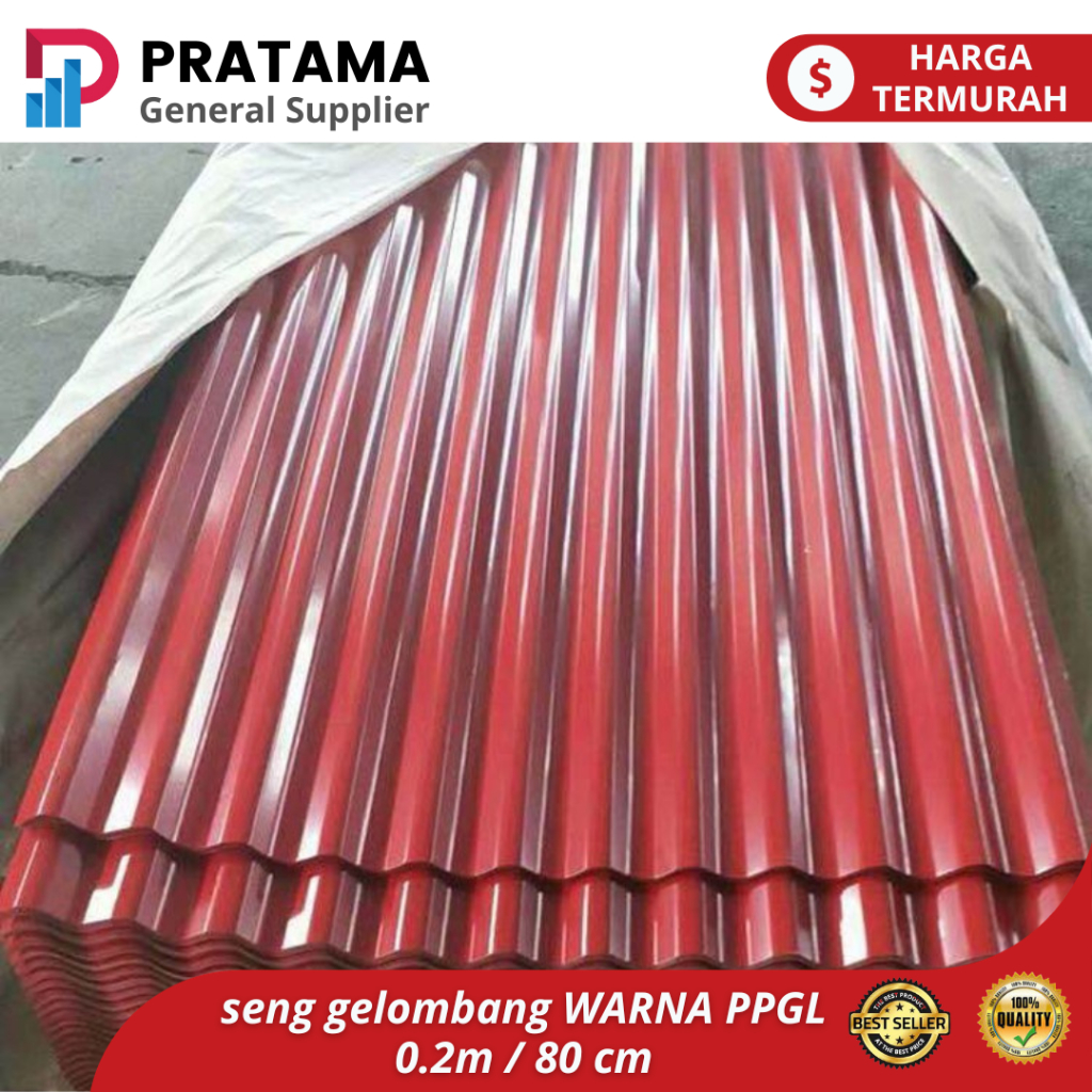 atap WARNA PPGL merah / atap seng gelombang warna / 0.2mm / 80 cm / surabaya