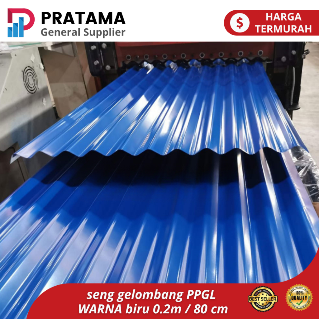 atap seng gelombang 0.2mm / seng warna PPGL biru / permeter
