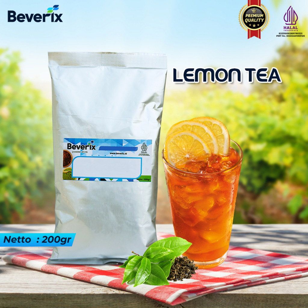 

Bubuk Minuman Teh Jumbo Rasa Lemon Tea Ice Premium Beverix Powder Drink Kemasan 200 gram